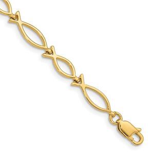 14k Yellow Gold Religious Ichthus (Fish) Bracelet - 7 Inch